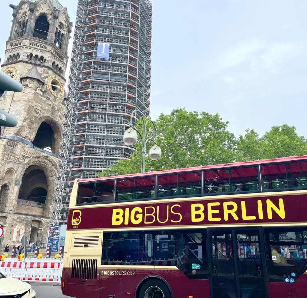 The BigBus Berlin makes its way through the city.