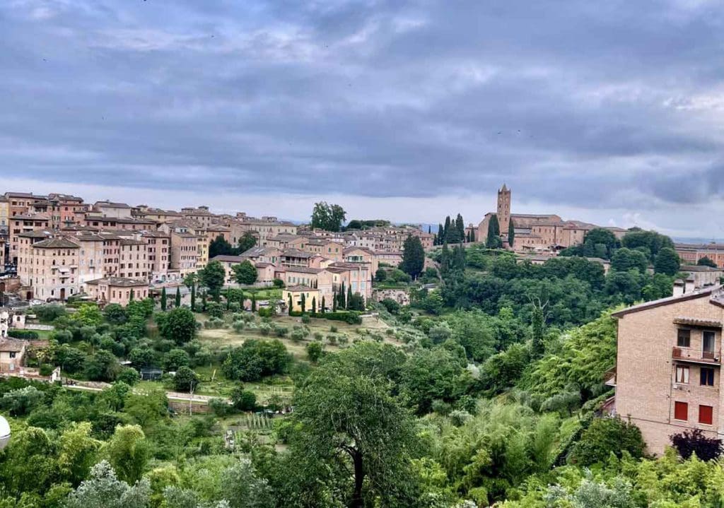 A scenic view over a Tuscan village.