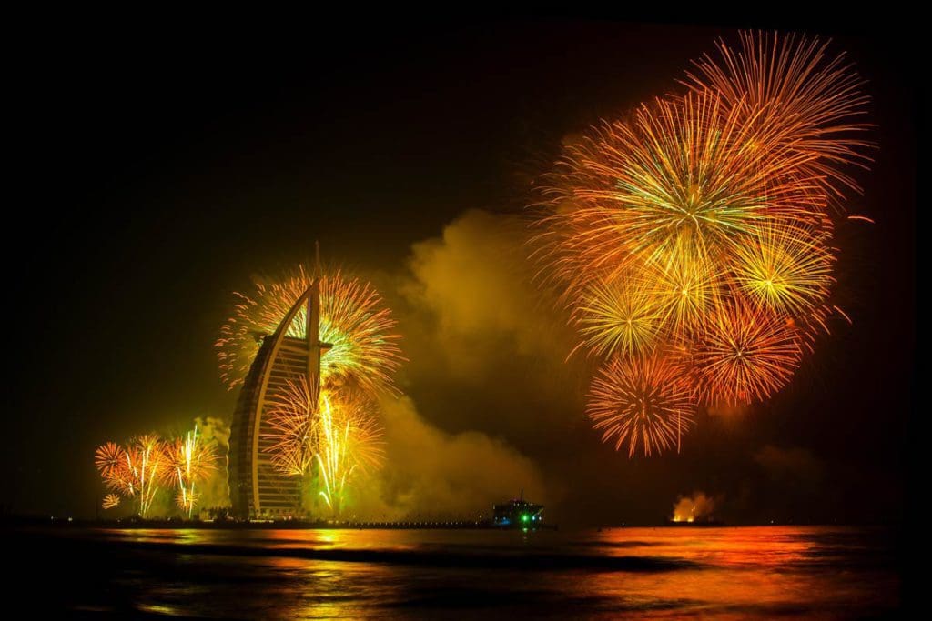 Fireworks over the Burj Khalifa for the new year in Dubai.