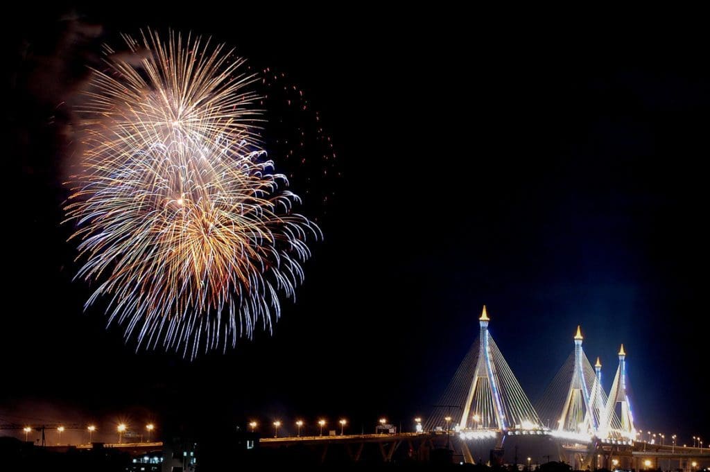 Fireworks over Bangkok for New Years Eve, one of the best destinations for New Year's with kids.