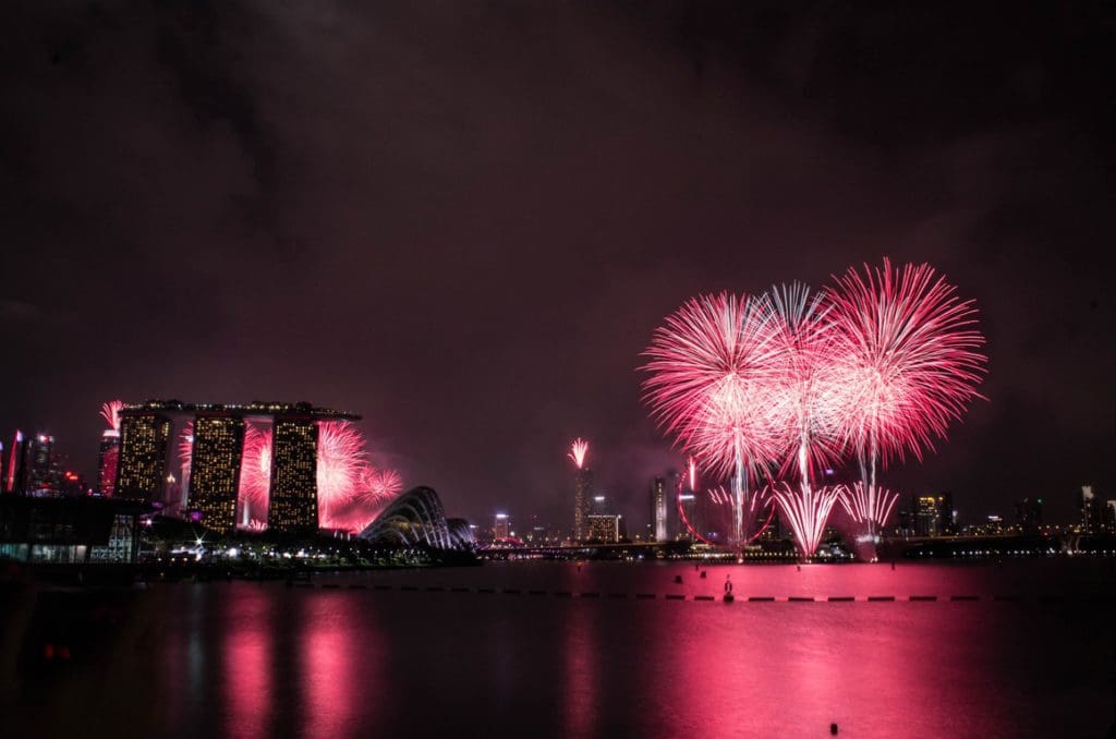 Fireworks over Singapore for NYE.