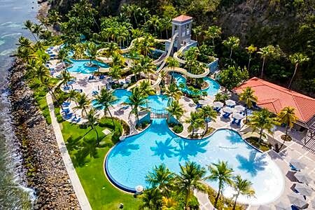 An aerial view of the water park at El Conquistador Resort in Puerto Rico.