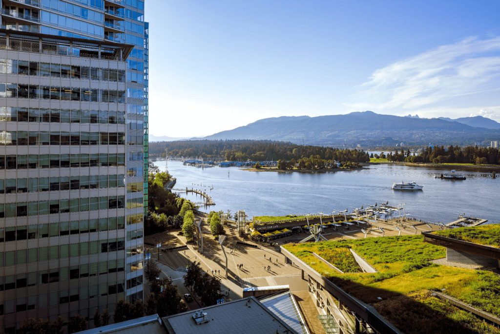 An aerial view of the Fairmont Pacific Rim, one of the best hotels in Vancouver for families.
