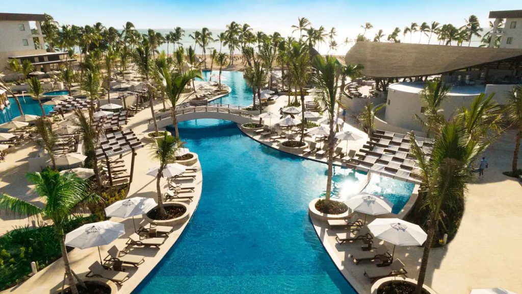 An aerial view of the pool at the Hyatt Ziva Cap Cana. 