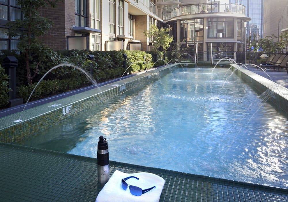 The outdoor heated pool at L'Hermitage Hotel Vancouver