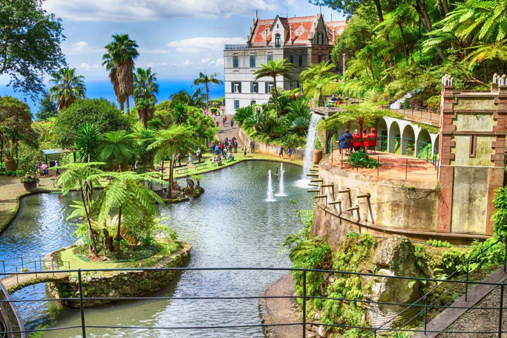 A view of the Monte Palace and Tropical Gardens in Funchal, Madeira, one of the best places to visit in Portugal with kids. 