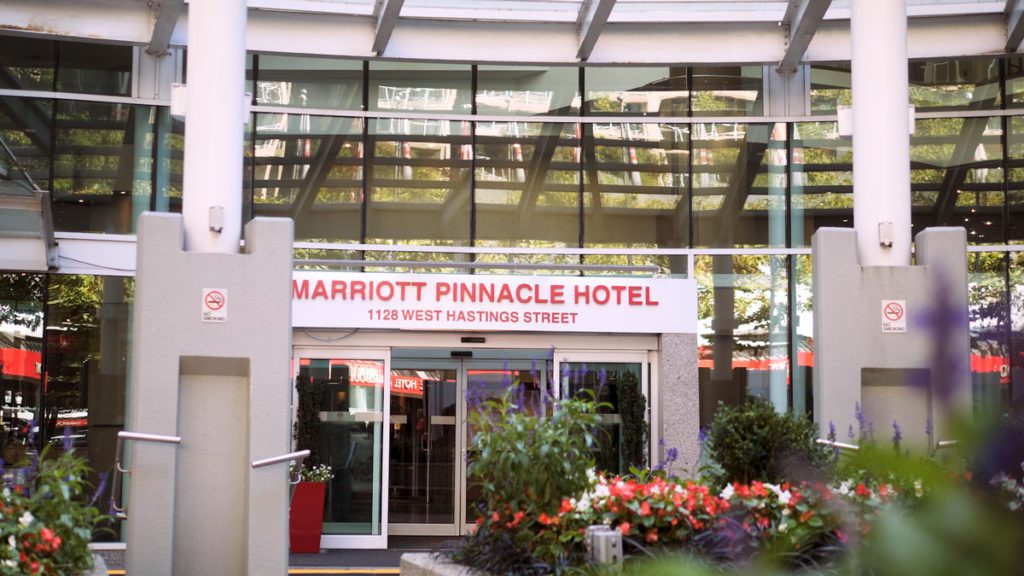 The entrance to the Vancouver Marriott Pinnacle Downtown