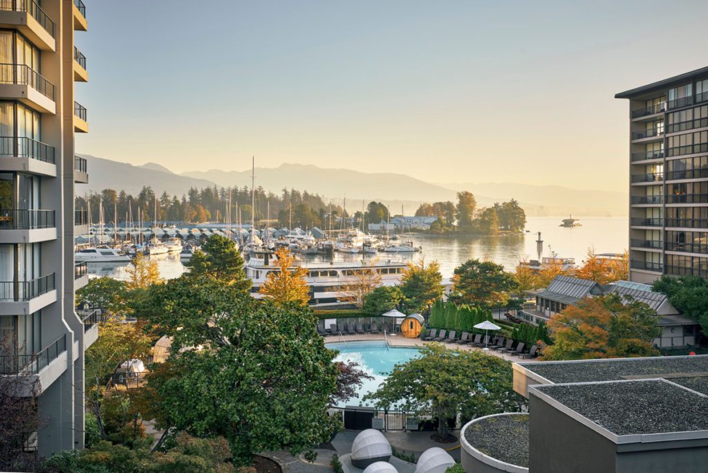 An exterior view of the Westin Bayshore Vancouver, one of the best hotels in Vancouver for families.