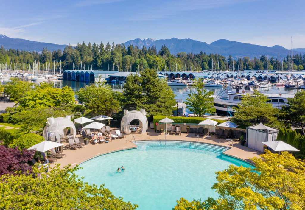 An aerial view of the pool at The Westin Bayshore.