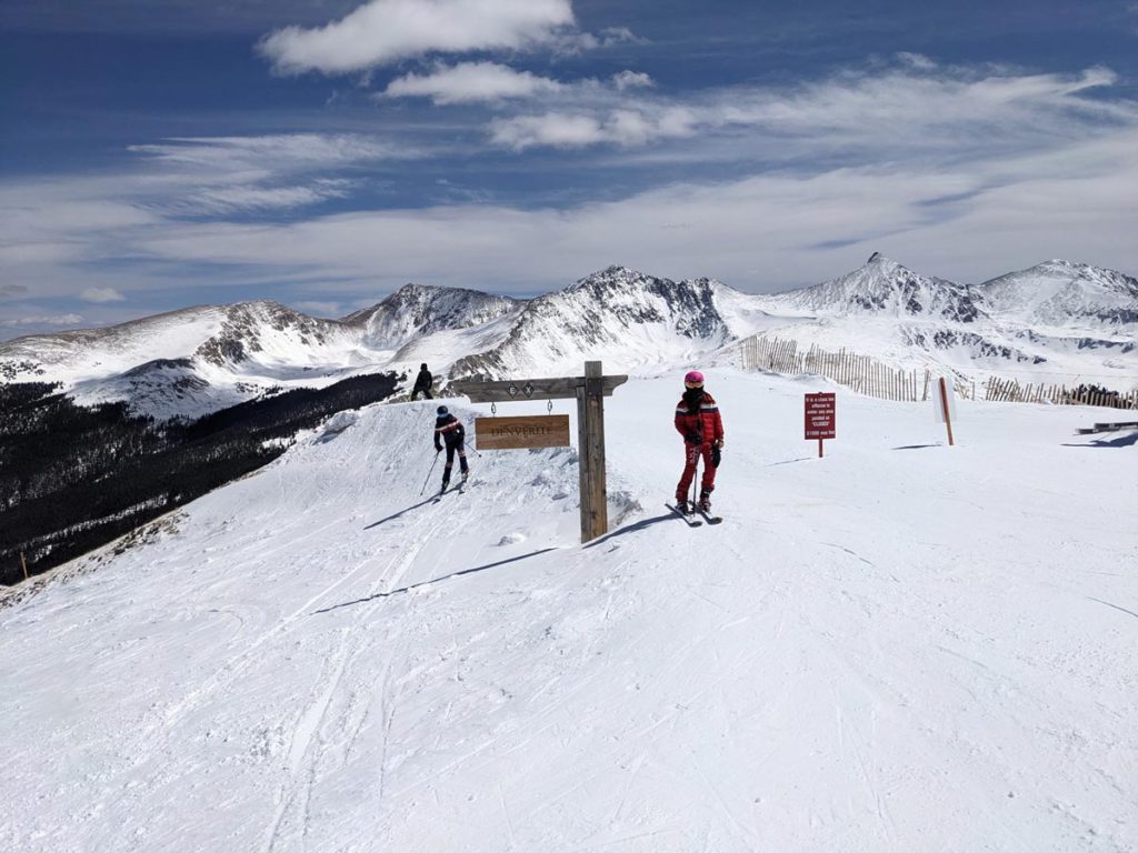 Two skiers on the slopes at Copper Mountain, one of the best ski resorts near Denver for families