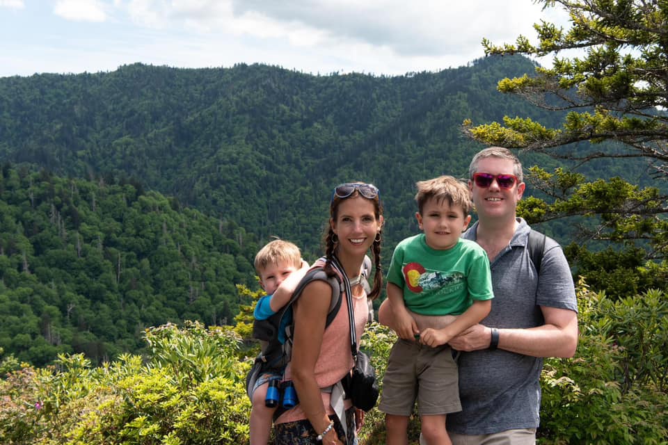 Parents with their kids hiking in Great Smoky Mountains National Park