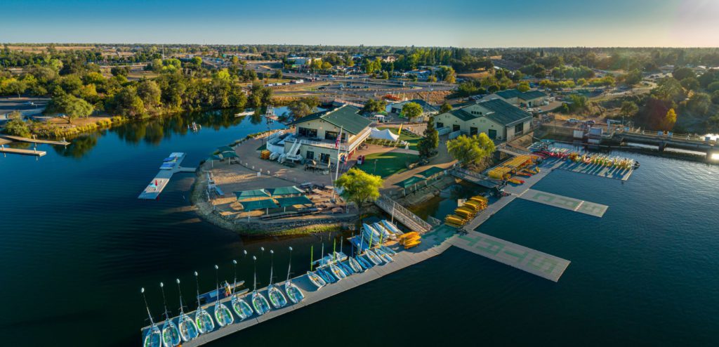 An aerial view of the Sacramento State Aquatic Center. 