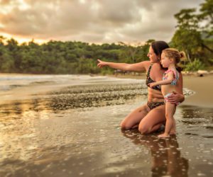 A mother and her child on the beach in Costa Rica