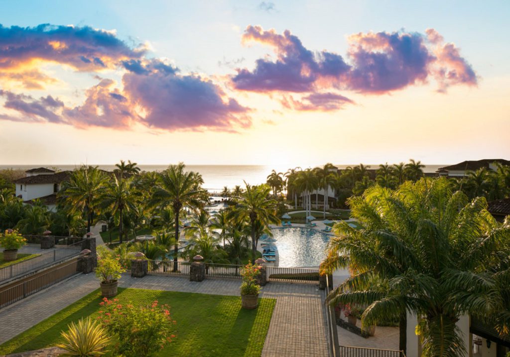 A view of the property at sunset at the JW Guanacaste Resort and Spa