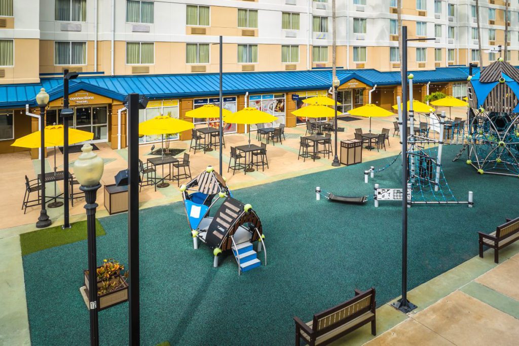 The outdoor playground for kids at the Renaissance Orlando at SeaWorld, one of the best Marriott hotels in Florida for families. 